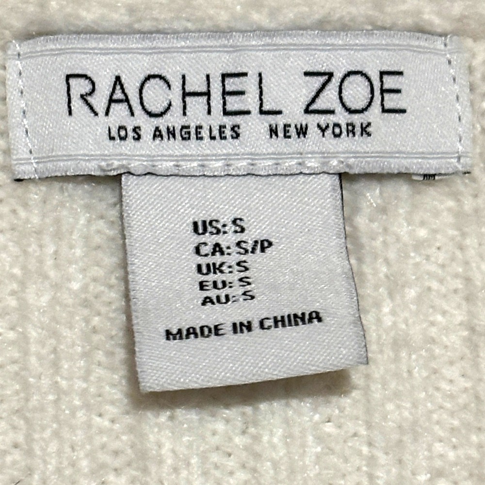 Rachel Zoe Argyle Cardigan Sweater Cream Black Grey Pink Ribbed Cuffs preppS - Picture 4 of 8